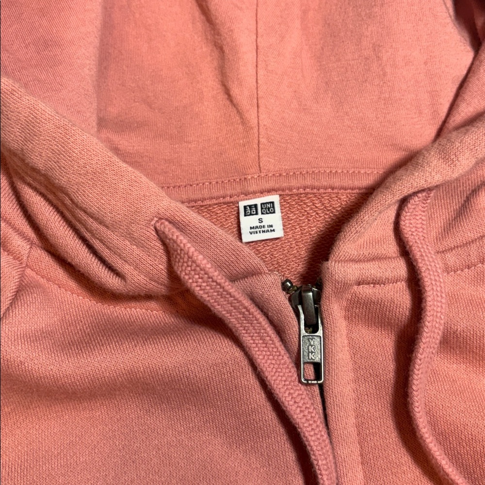 Uniqlo Bubblegum Blush Pink Full Zip Hoodie Classic Hooded Sweat Shirt, Small